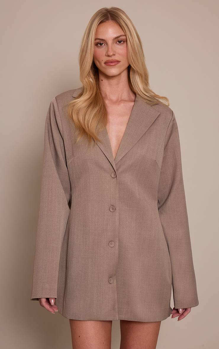 Gris Robe Blazer Dos Nu À Col Drapé En Tissu Tissé