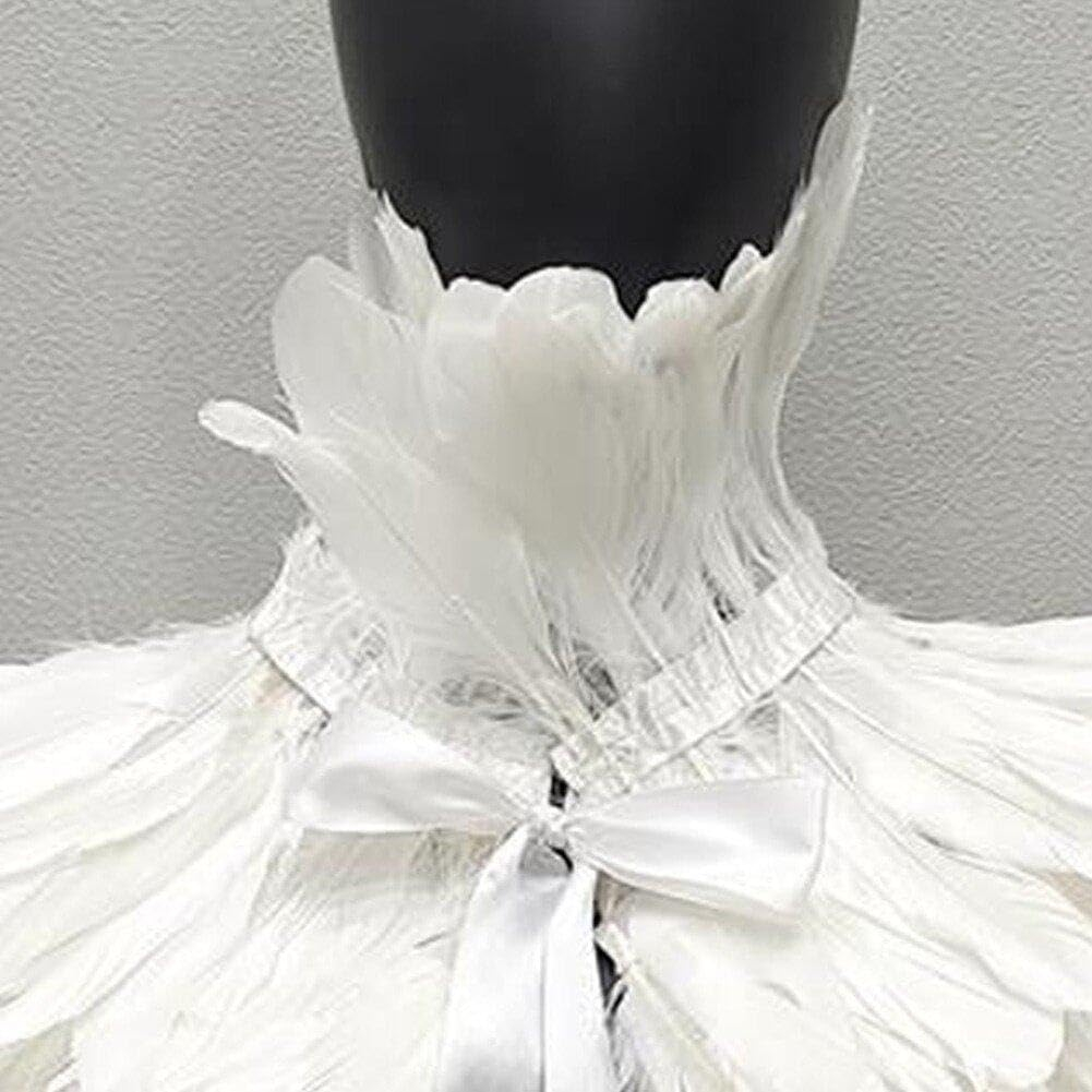(47x37cm) Feder Schulterkragen Fasnacht Vampir Kostüm Zubehör Motto Party Accessoire Halloween Foto Requisite - Weiss