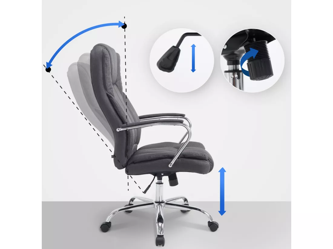 Chaise de bureau - Tissu & Métal chromé - Gris foncé - XXL Xanthos