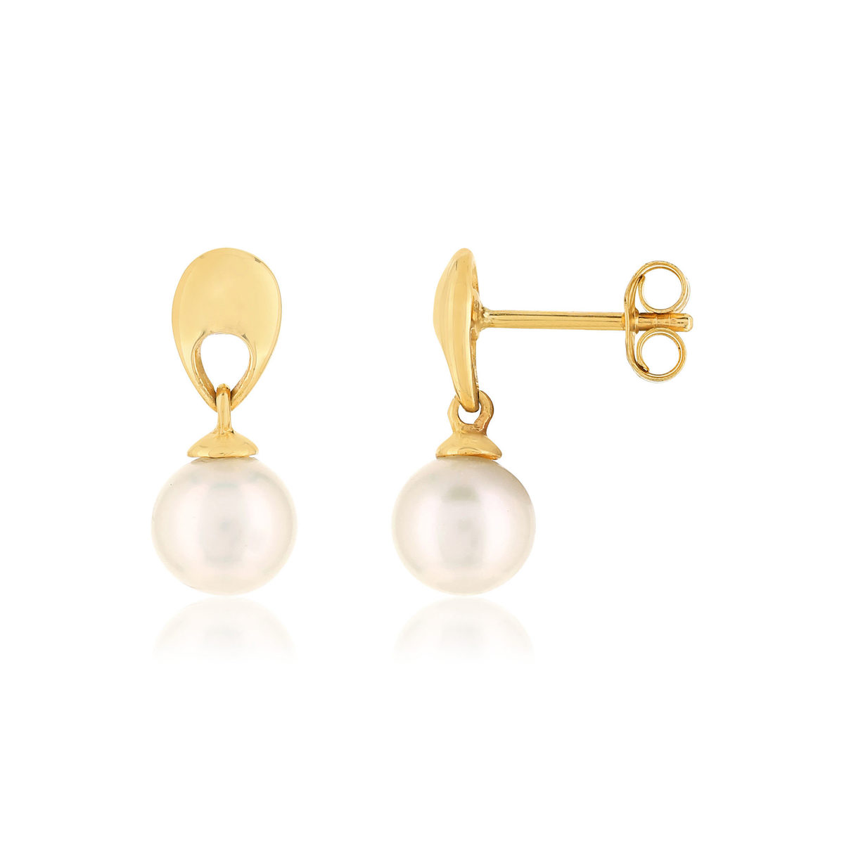 Boucles d'oreilles pendants or jaune 375, perles de culture de Chine.
