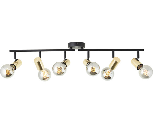 Plafondspot, 6-lichts, B 76,5 cm, zwart/messing