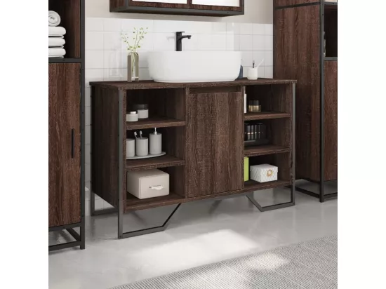 Armoire lavabo de salle de bain chêne marron 91x35x60 cm