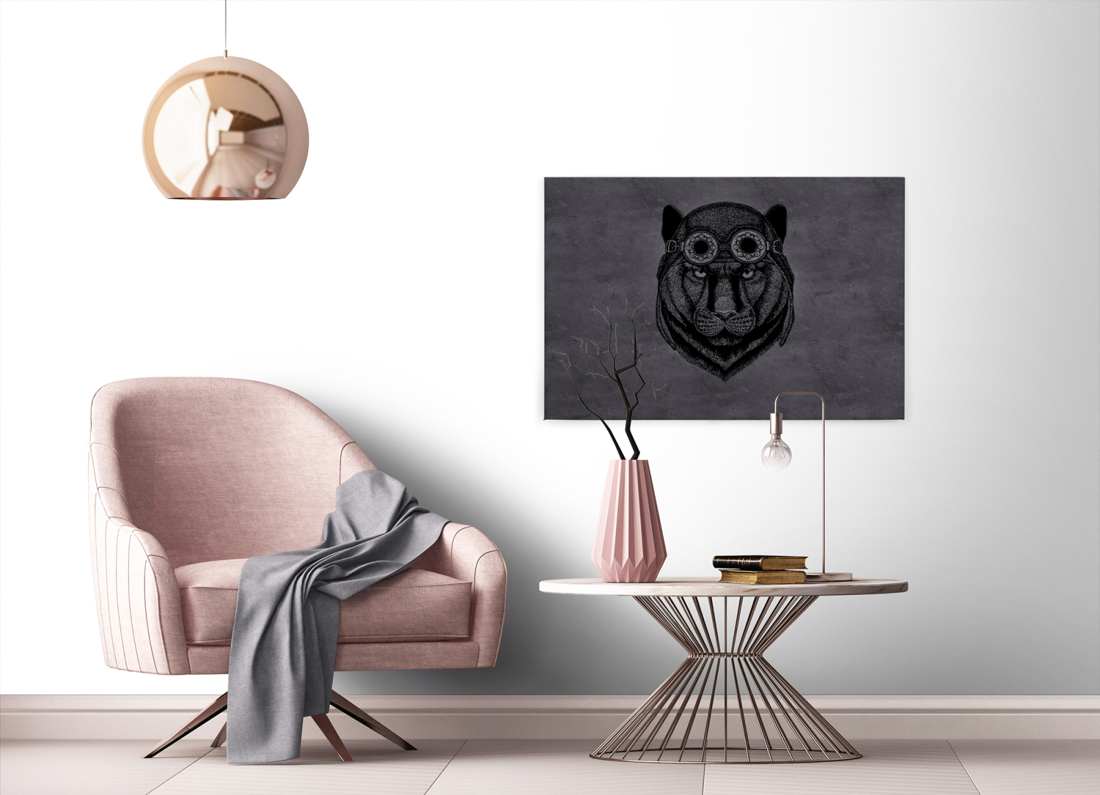 Leinwandbild PANTHER - grau-schwarz - 90x60 cm