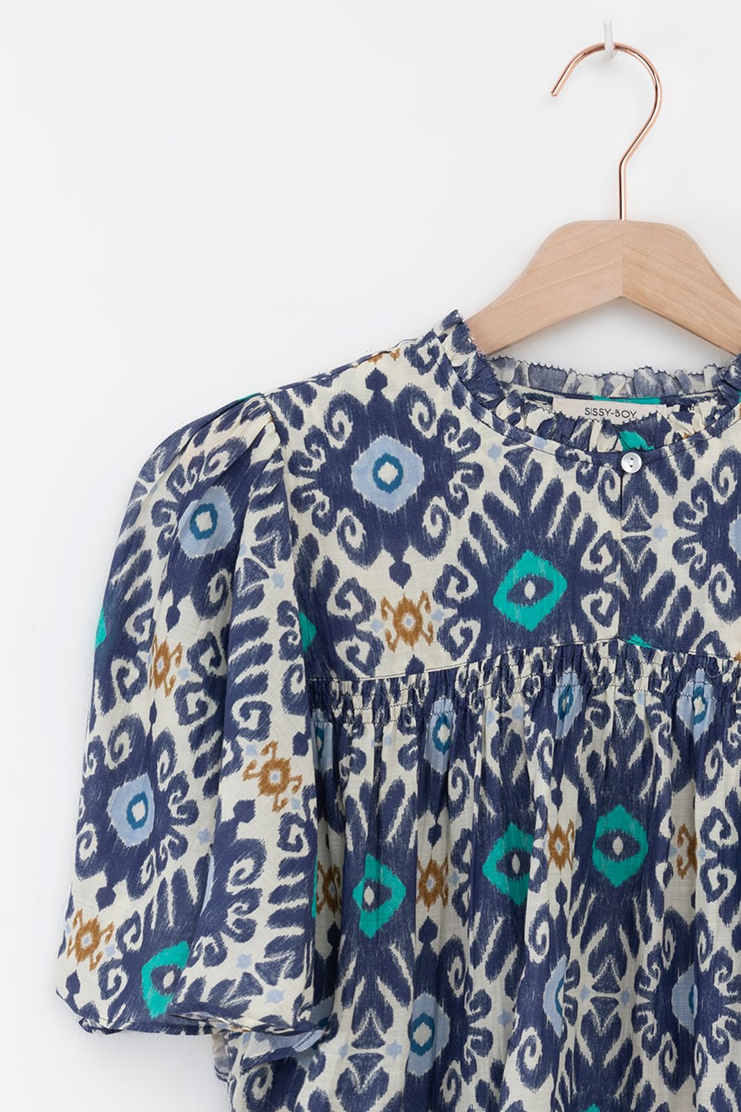 Blauwe A-lijn blouse met print
