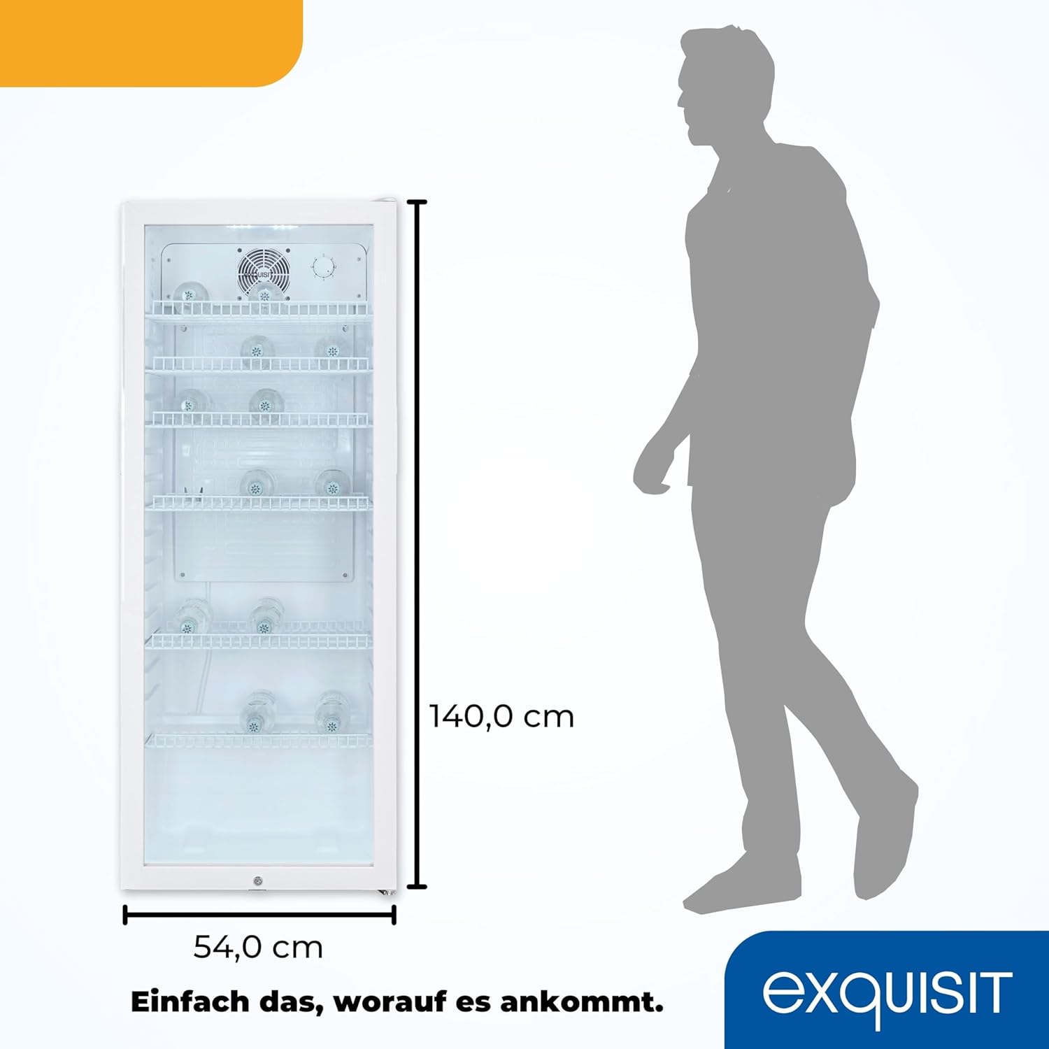 Exquisit Glastürkühlschrank GKS240-GT-160C weiss | Nutzinhalt: 237 L | Türschloss | 6 Gitterablagen | Umluftventilator | Standgerät