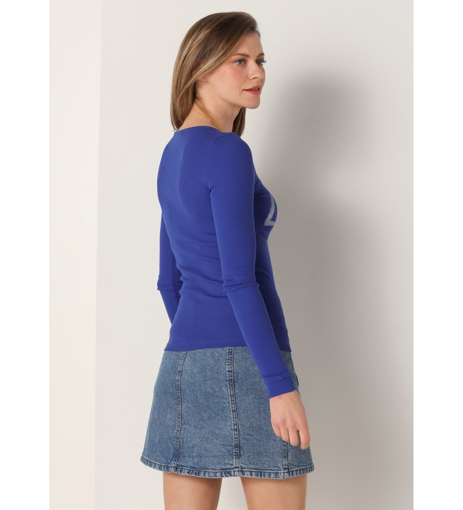 Camiseta Lois Azul de Manga Comprida e Corte Slim