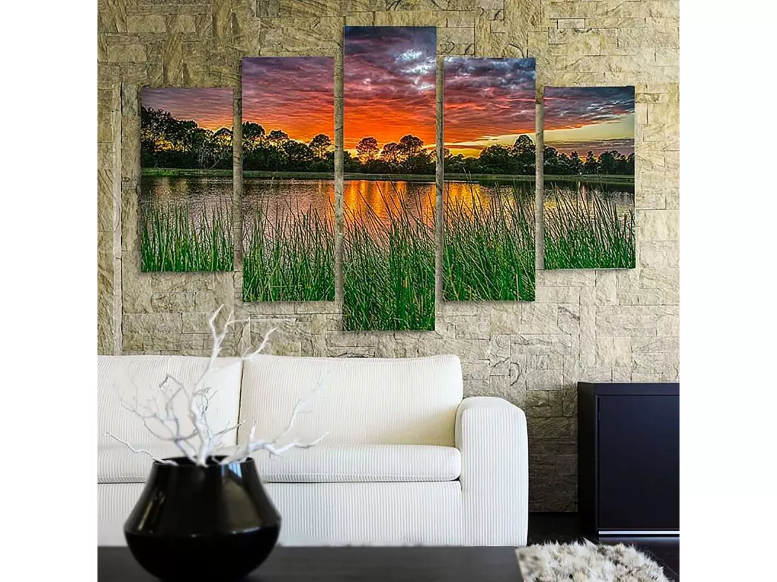 Tableau coucher de soleil sur l'eau 3 - 200 x 100 cm