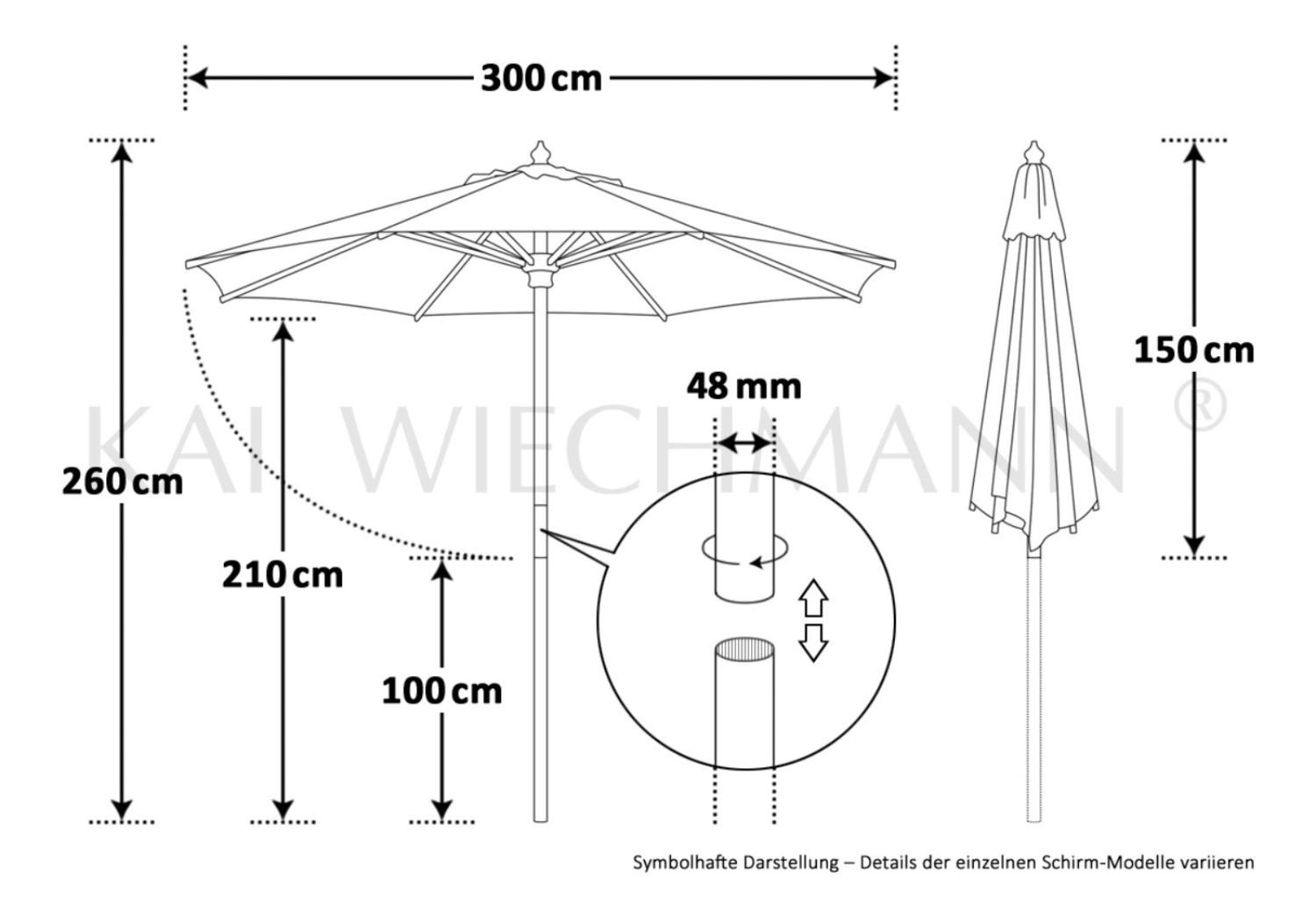 Parasol 300 cm natuurlijk wit elegant windscherm UV-bescherming 50