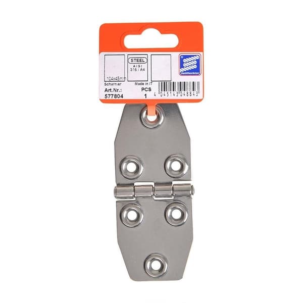 Hengsel. 100x40 mm. V4A RVS AISI 316. 6 hull