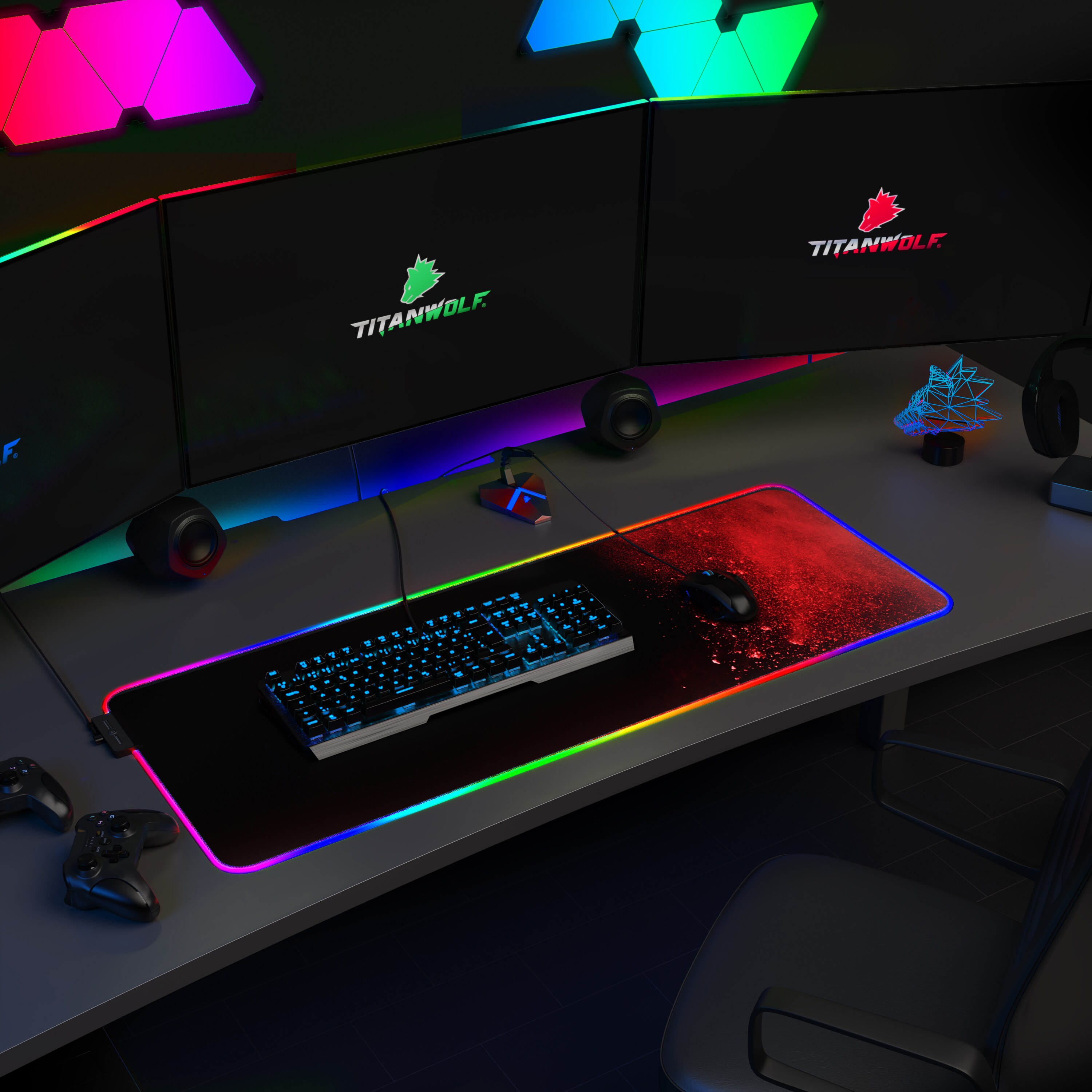 Titanwolf RGB Gaming Mauspad, Mousepad XL 800 x 300mm verbessert Präzision & Geschwindigkeit, Blood