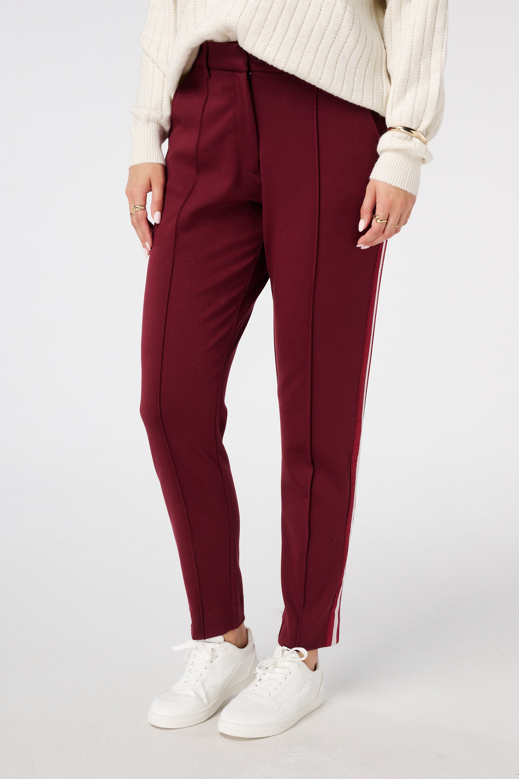Tapered pantalon met bies aan de zijkant Donker rood
