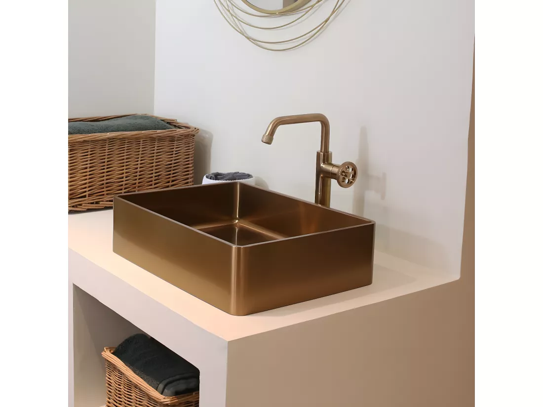 Indus mitigeur lavabo haut cuivre brossé - Essebagno