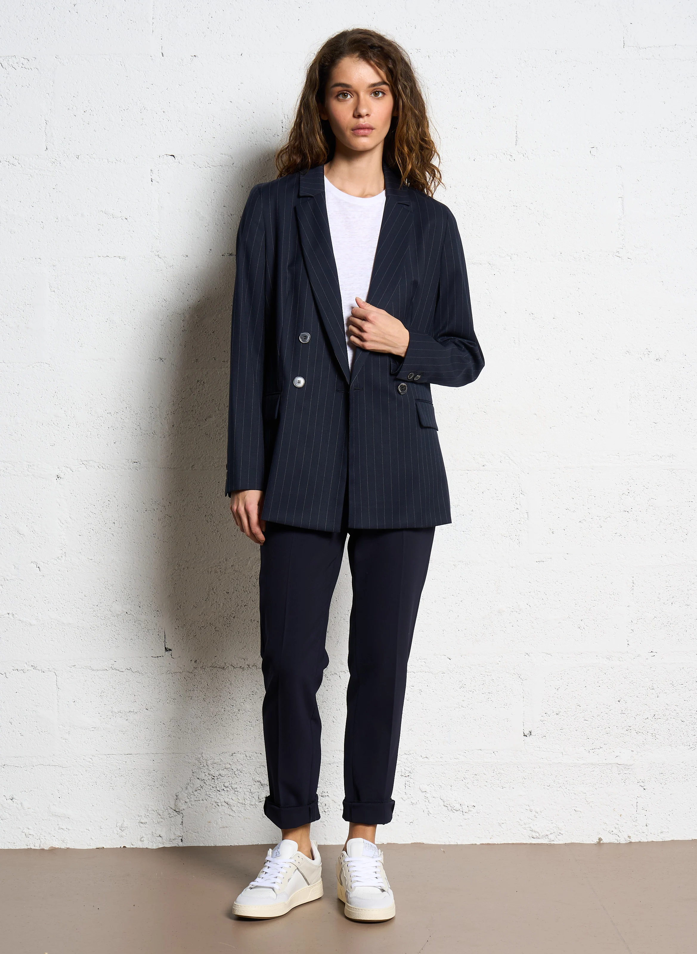 FLORINE - Veste de tailleur cintrée à rayures | Bleu