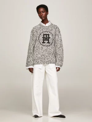Suéter oversized texturizado com monograma TH
