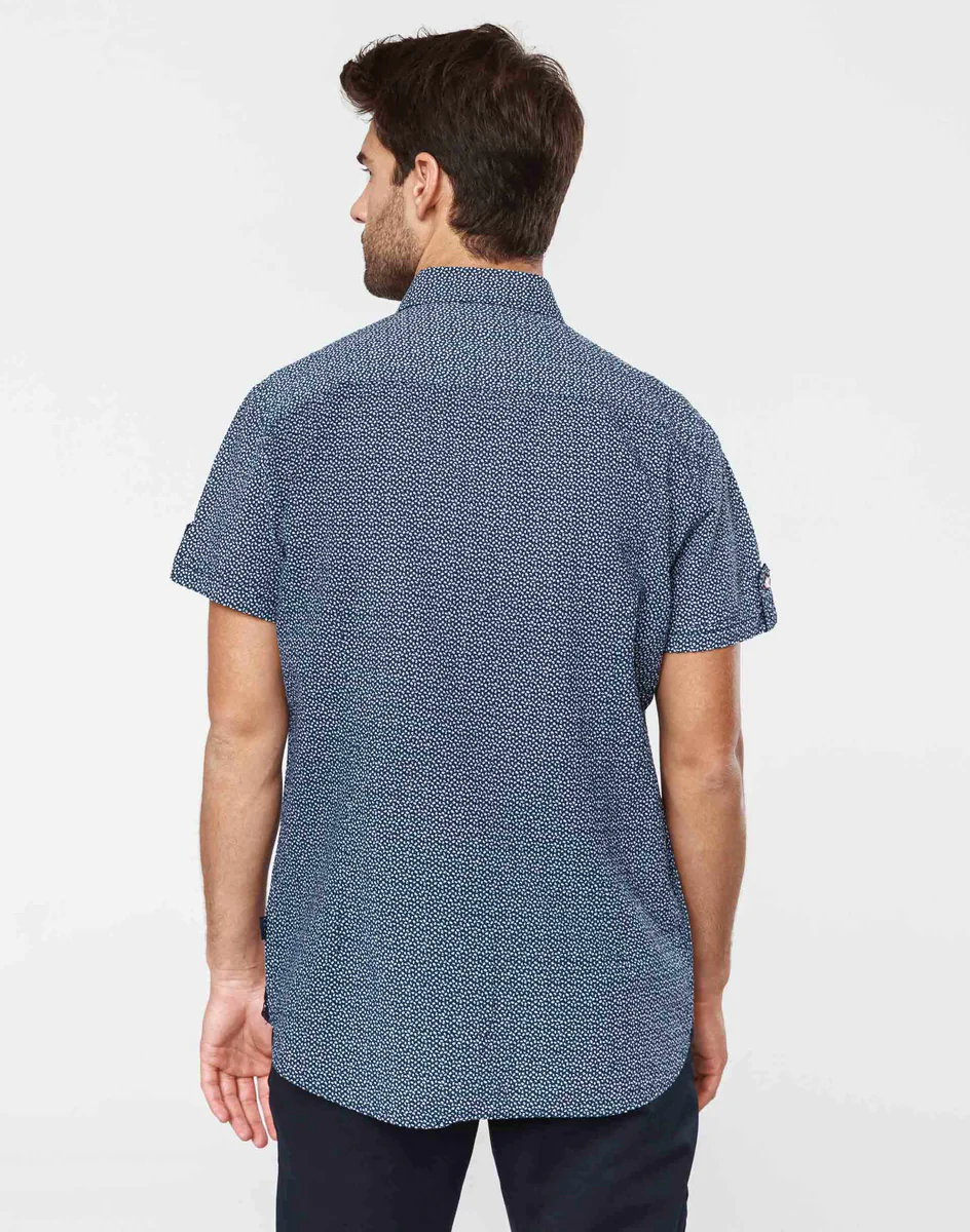 Chemise casual manches courtes seersucker marine