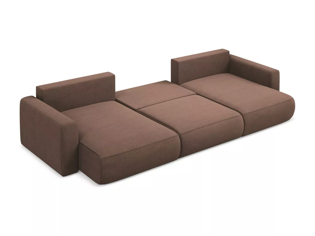 Canapé d'angle panoramique convertible en tissu texturé - rose poudré - KAPUA