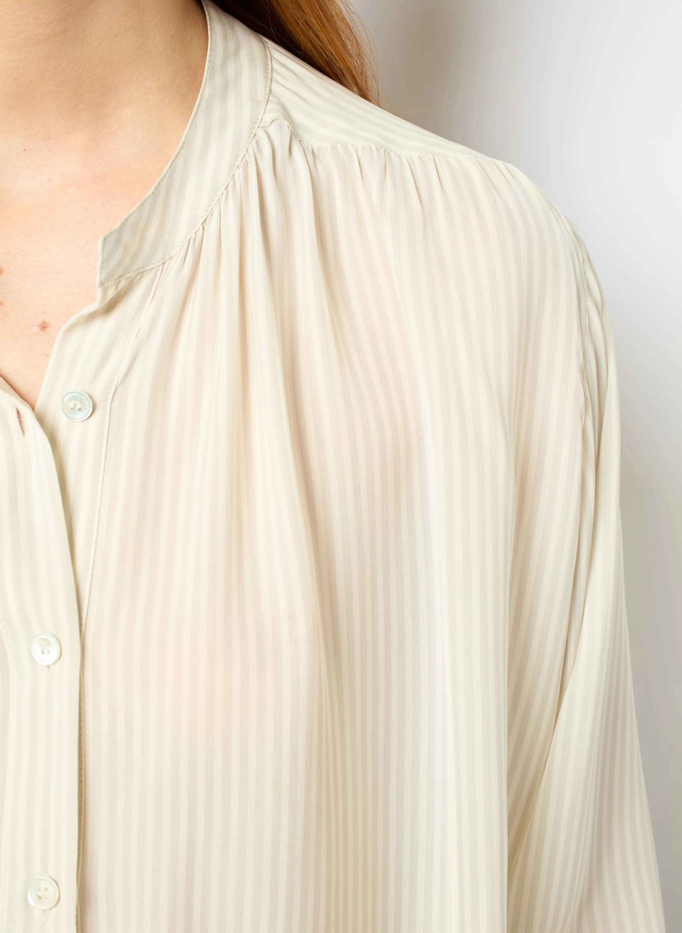 AMBRE - Blouse col tunisien à rayures | Blanc