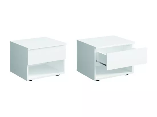 Ensemble chambre NOFI - Lit 160x200 cm avec sommier, 2 tiroirs, chevets, armoire et commode - blanc