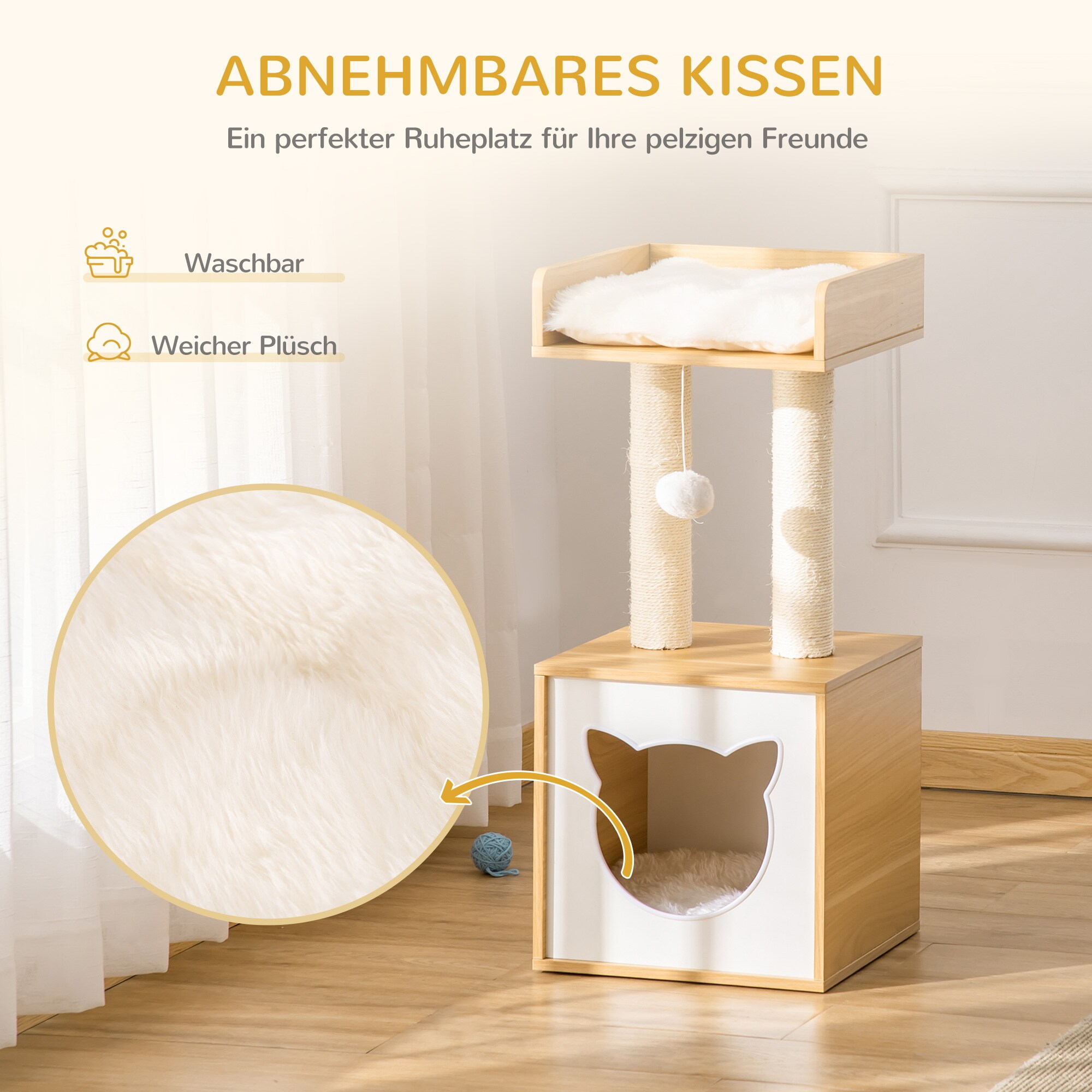 PawHut Kratzbaum mit 2 Kissen natur 35L x 35B x 81H cm