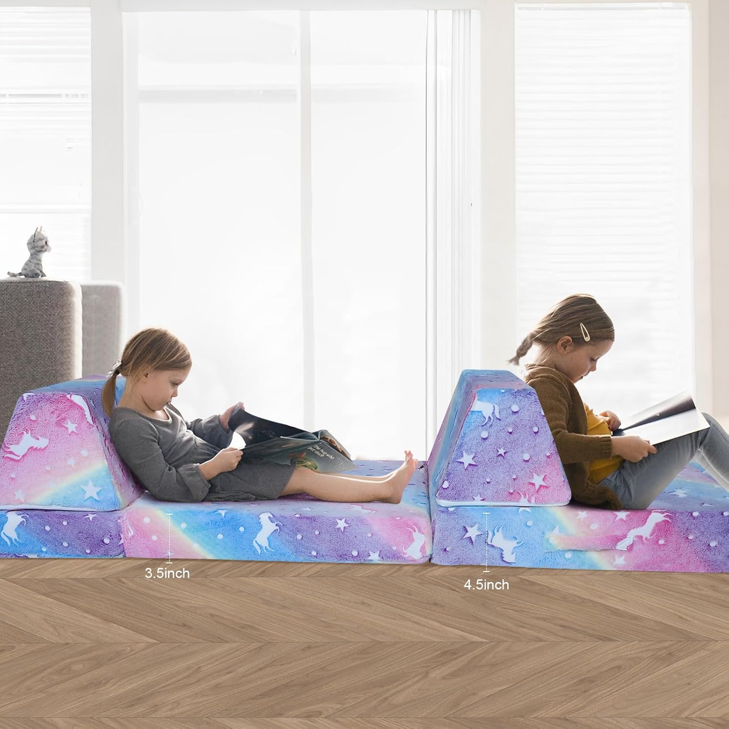 MeMoreCool Spielsofa für Kinder, Modulares Sessel Couch für Kuschelecke Kinderzimmer, Schlafsofa, 8-teiliges Sofa Spielset, Schaumstoff Sofa Bed mit Schlaffunktion für Mädchen Jungen, Regenbogen