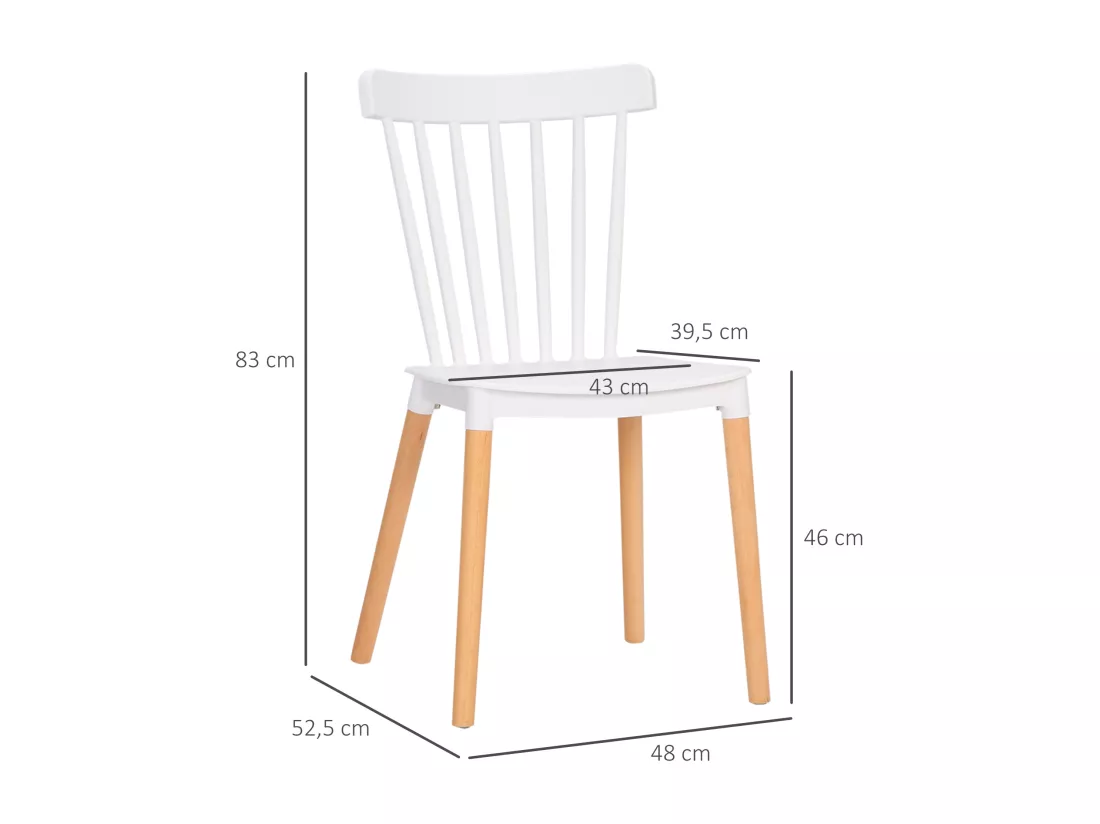 Lot de 4 chaises de salle à manger style scandinave piètement bois hêtre PP blanc