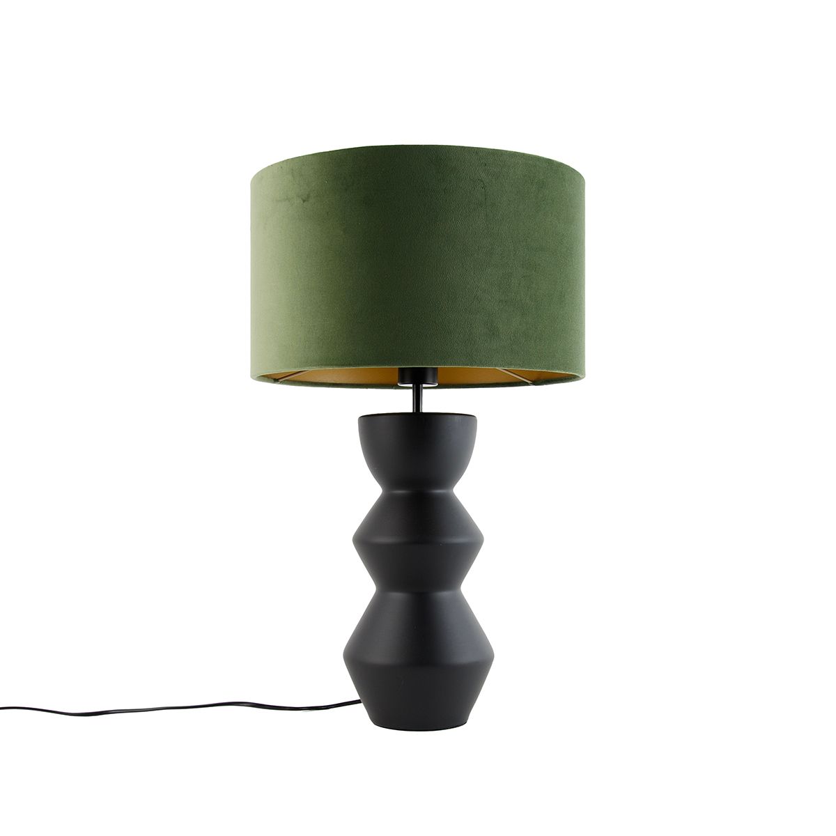 Design tafellamp zwart 16 cm velours kap groen met goud 35 cm - Alisia