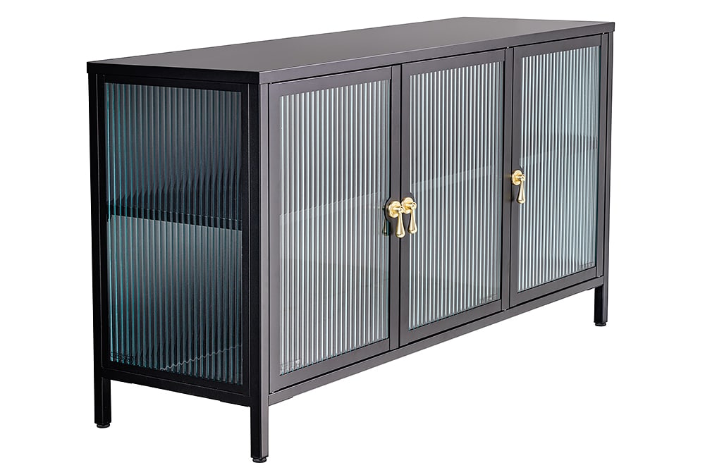riess-ambiente Sideboard AMSTERDAM - 105cm greige gold Riffelglas Metall Vitrine Schrank Modern