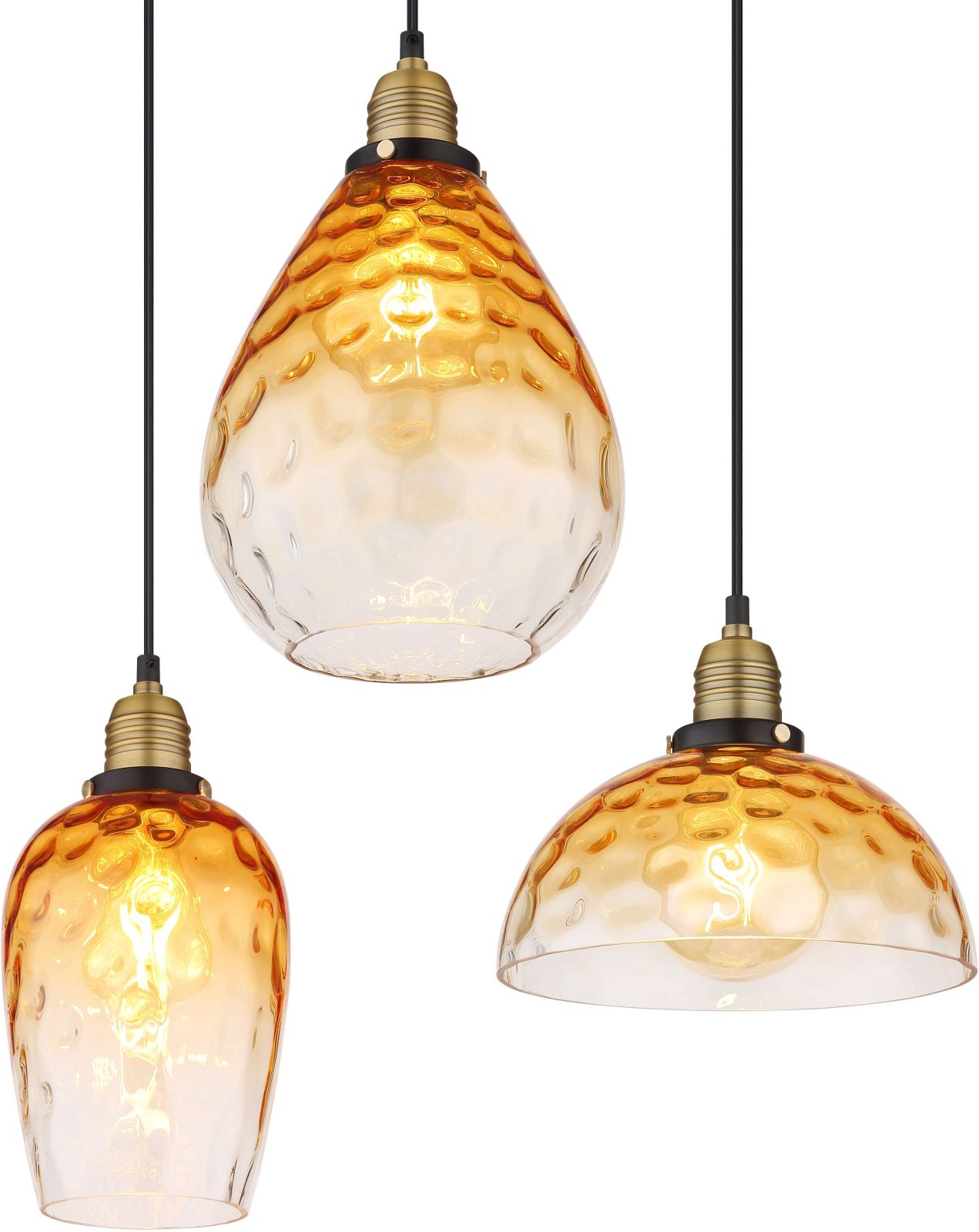 Hängeleuchte - schwarz matt - amber - Glas - 6-flammig