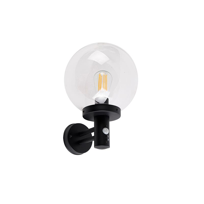 Buiten wandlamp zwart met helder glas incl. bewegingsmelder - Sfera