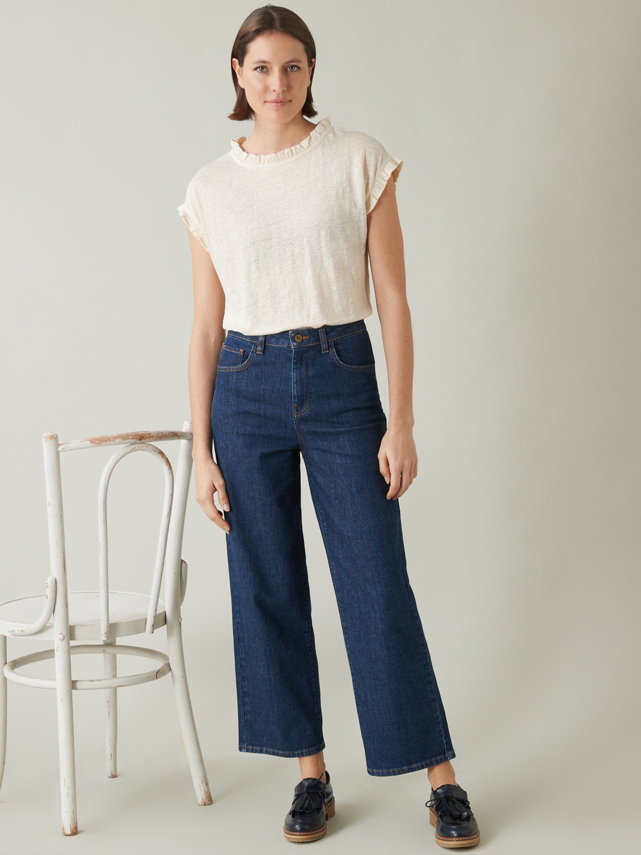 T-shirt lin col froufrou femme