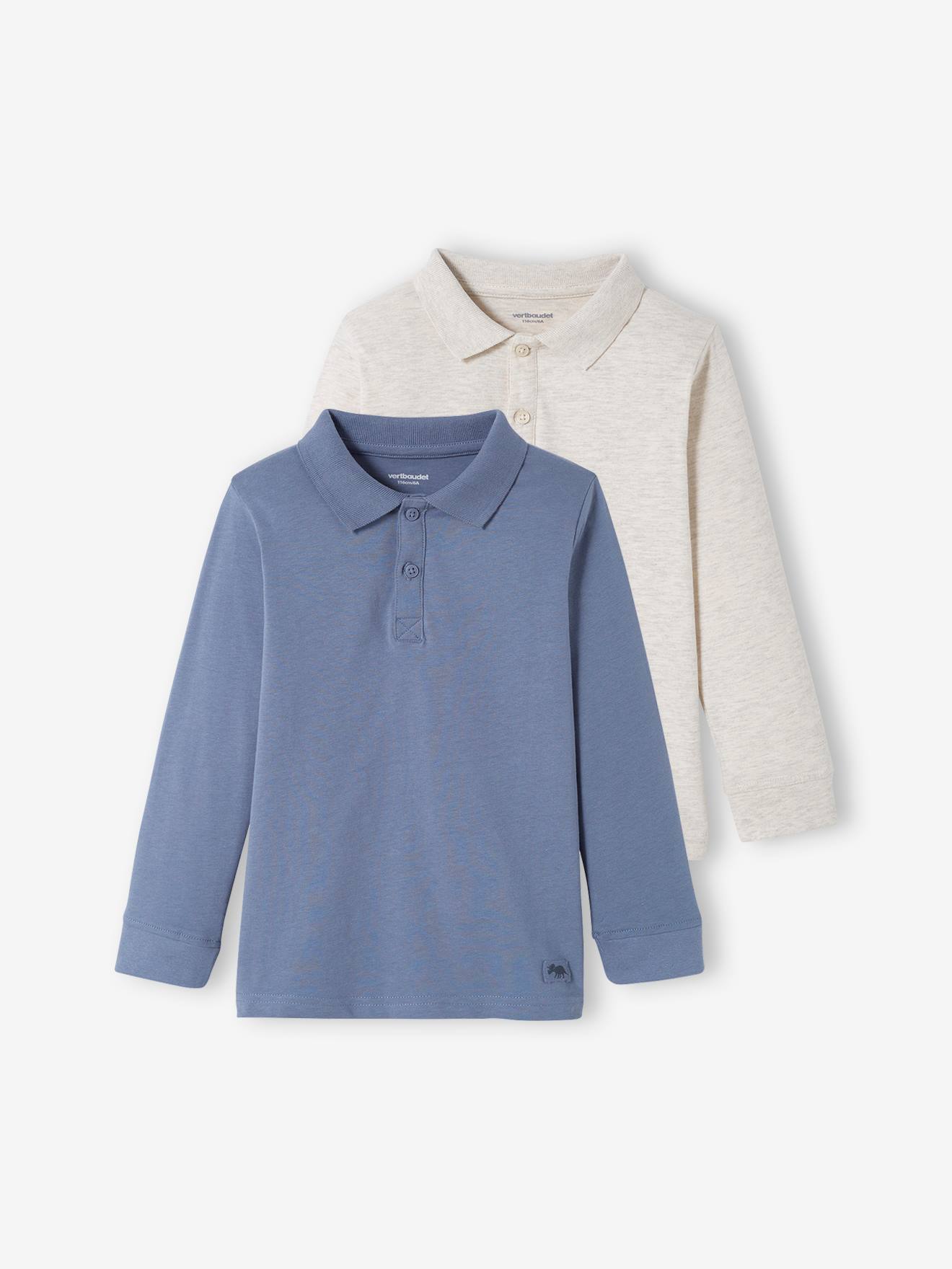 Conjunto de 2 camisas polo de manga comprida para meninos, azul escuro, bicolor/multicoloridas