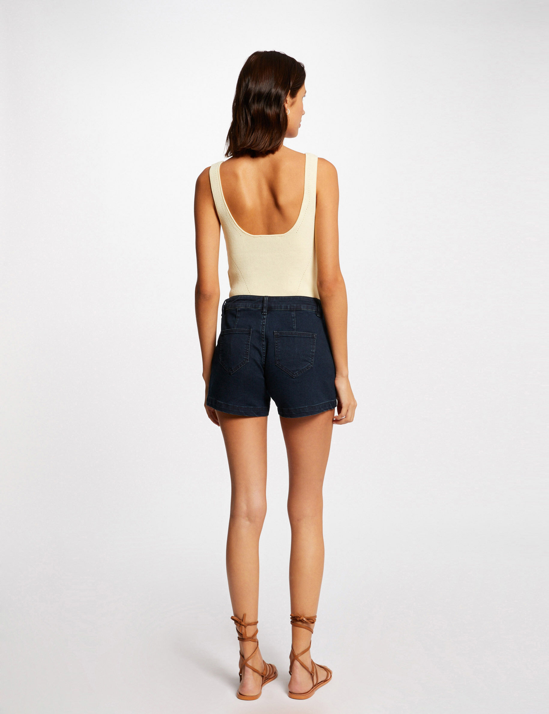 Pull débardeur avec col en V jaune paille femme - jaune_paille