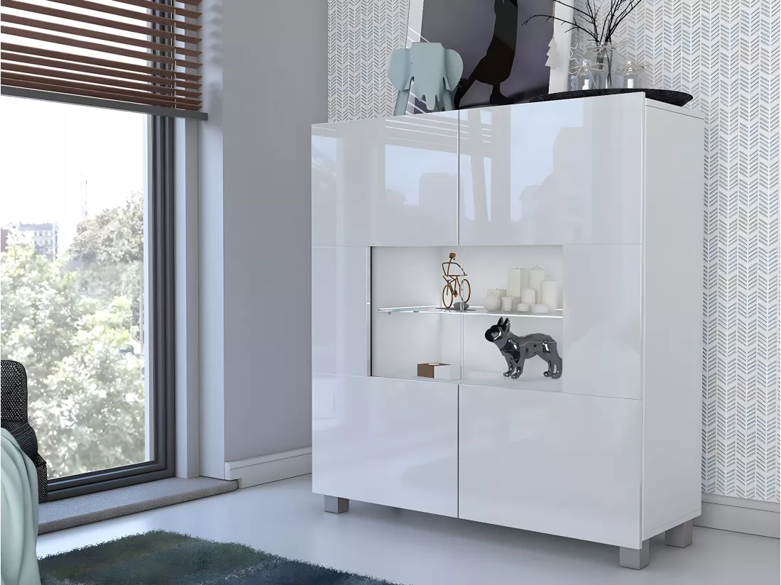 Buffet Tivdalu 100, Blanc|Blanc brillant, 107x100cm, Le nombre de portes: 235cm