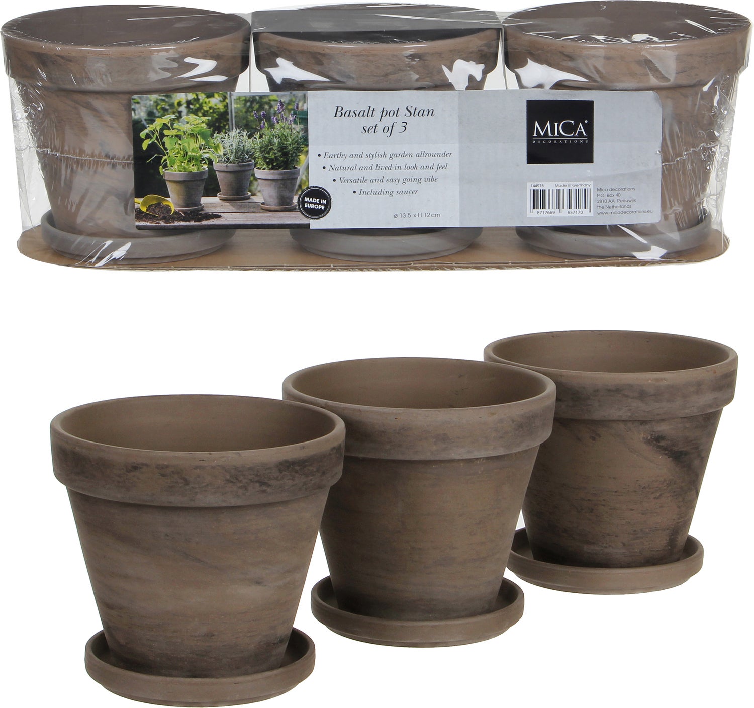 Mica Outdoor pot Stan met schotel D 13,5 H 12 cm set van 3