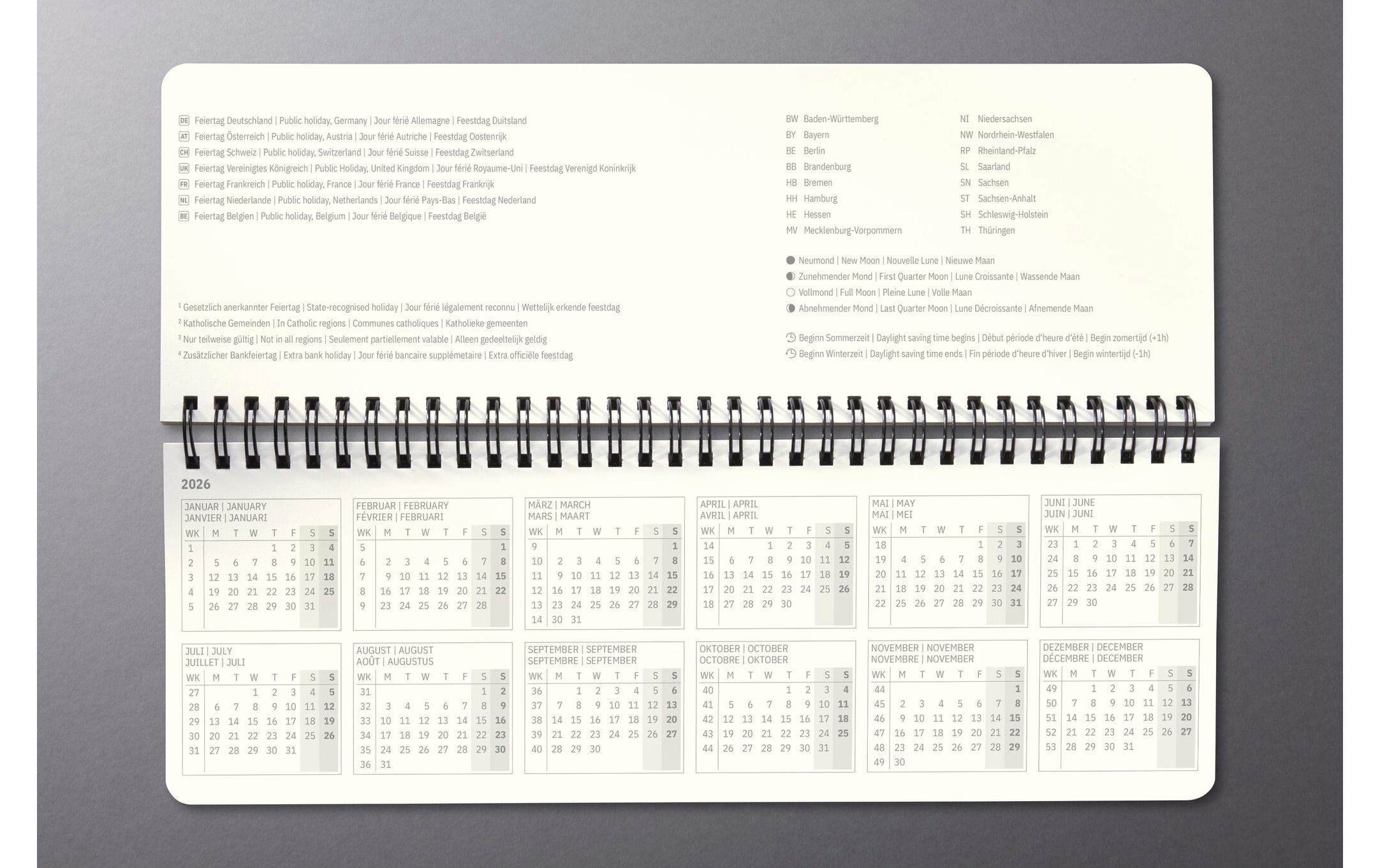Tisch-Querkalender Conceptum 30 x 14,3 cm, 2026, SchwarzWochenkalender mit Spiralbindung