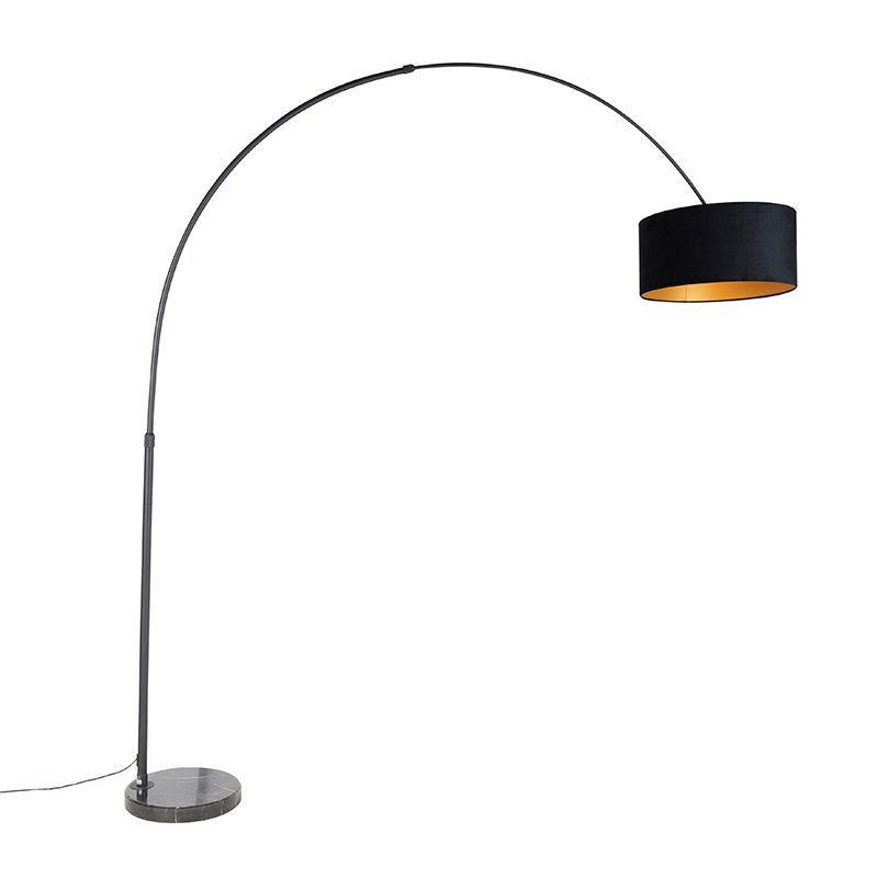 Booglamp zwart velours kap zwart met goud 50 cm - XXL