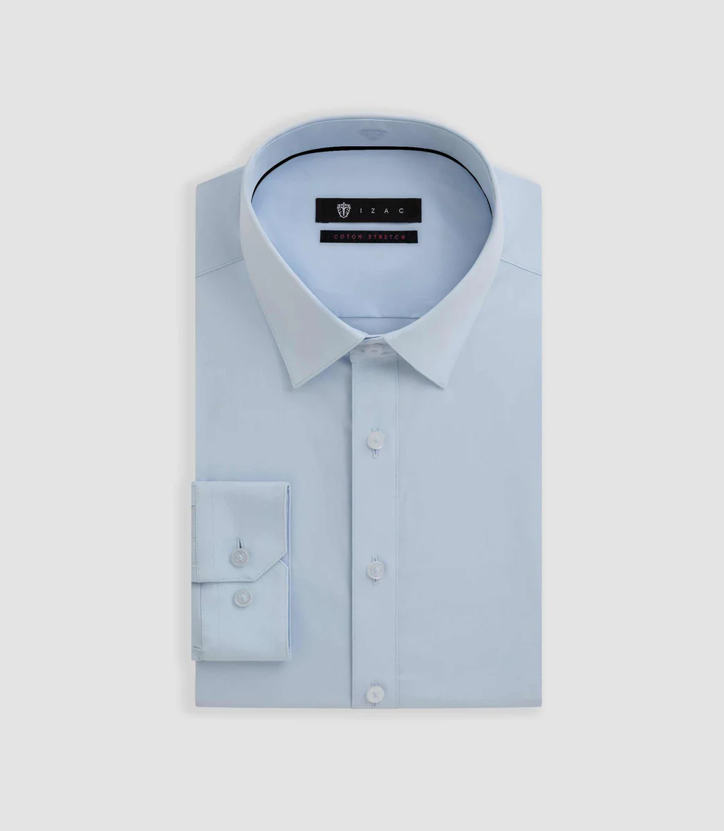 Chemise slim en popeline stretch bleu ciel MALTEBT