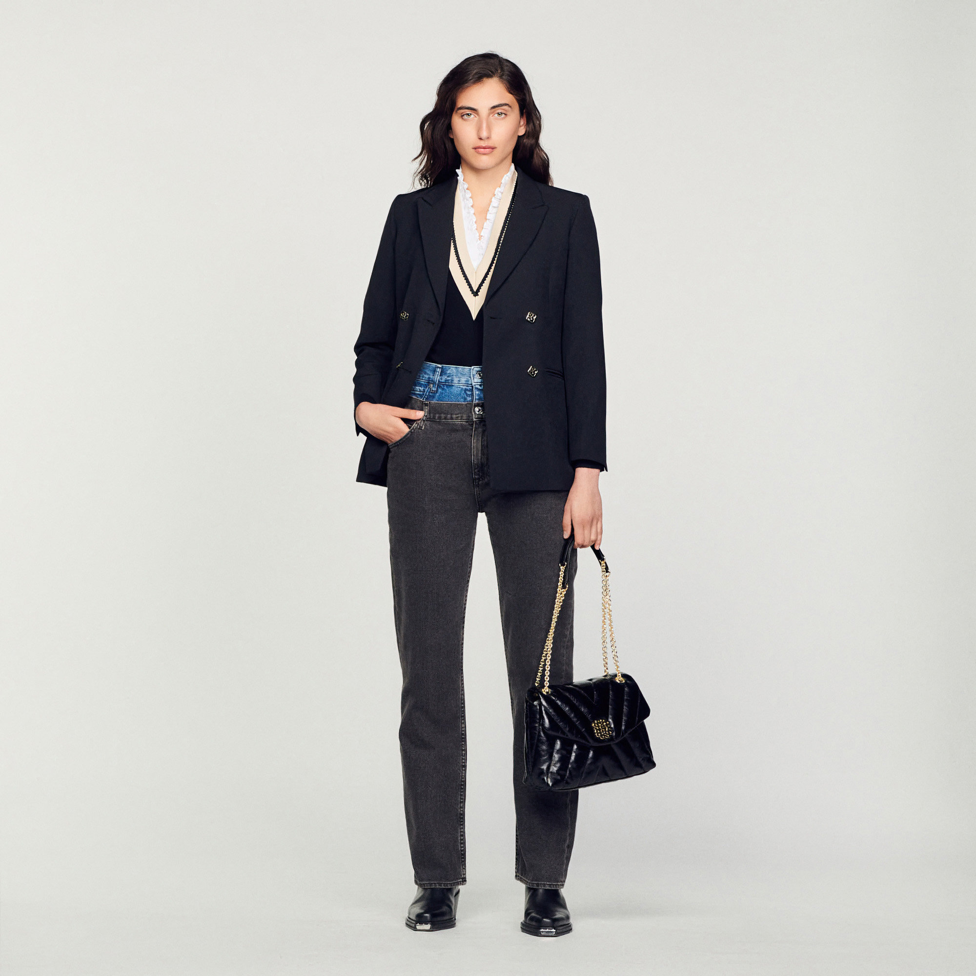 Jean á double ceinture bicolore