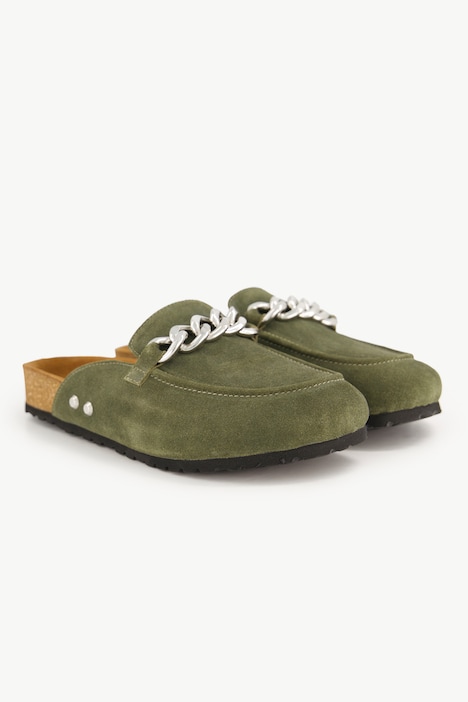 Leder-Mules, Pantoletten, Zierkette, Lederfutter, Weite H