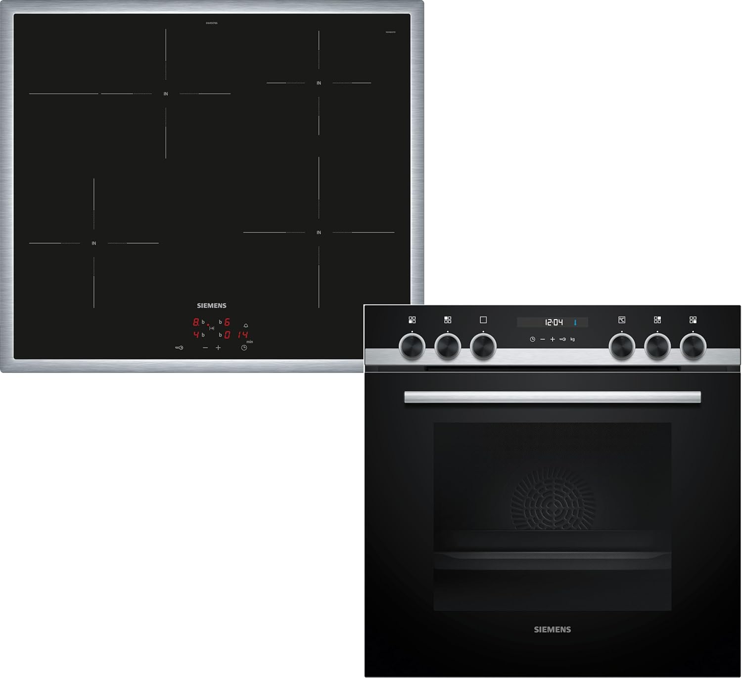 Siemens EQ522IB01, Einbau-Herd-Set, Bestehend aus HE517BBS4 Herd, 60 x 60 cm, Hydrolyse Selbstreinigung und Backautomatik, EI645CFB6E Induktionskochfeld, Bräterzone, Edelstahlrahmen