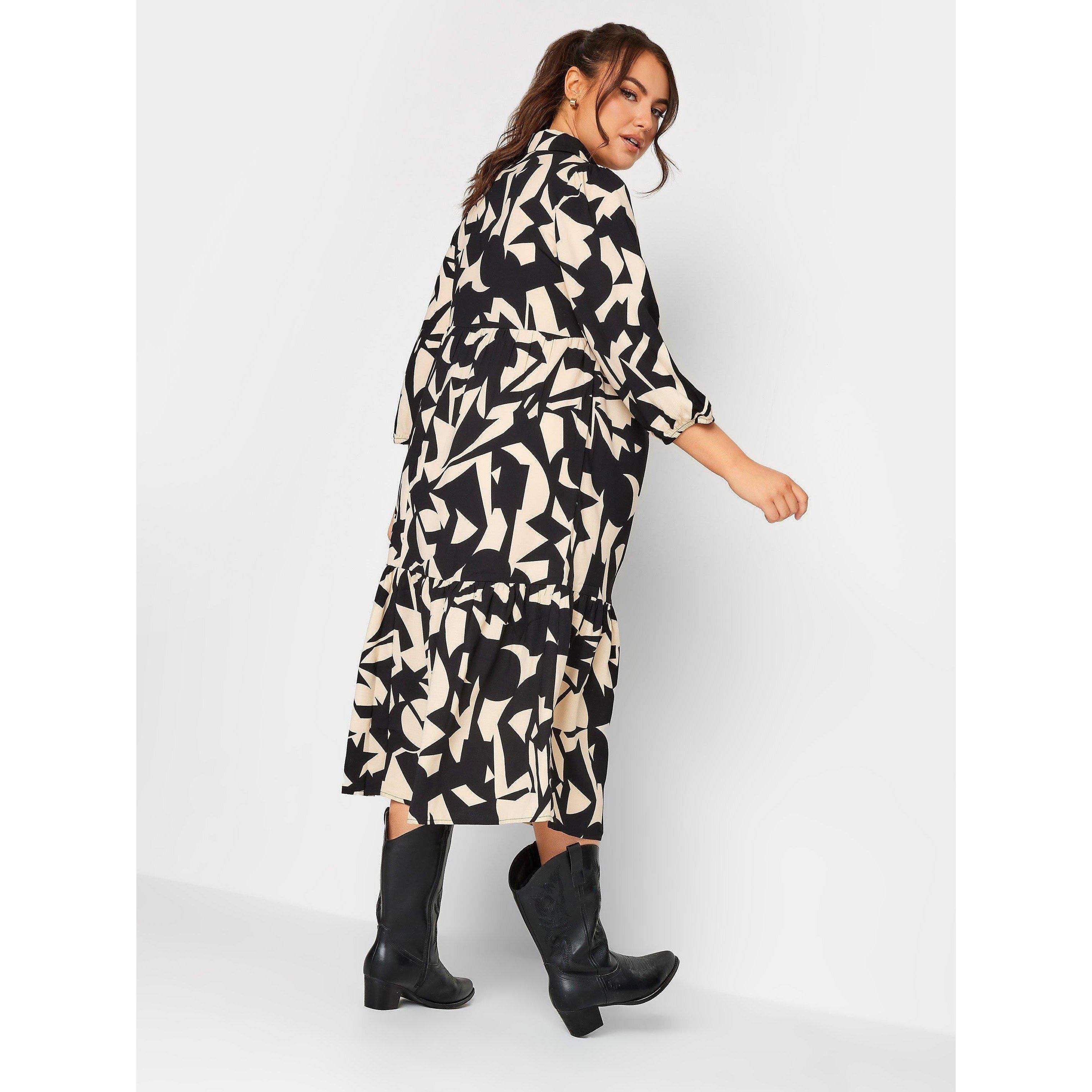 YOURS Curve Long Sleeve Abstract Placket Dress