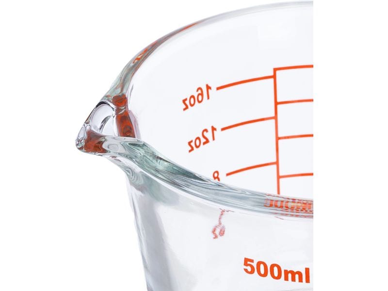 relaxdays Messbecher 500 ml, Rot/Transparent Glasmessbecher