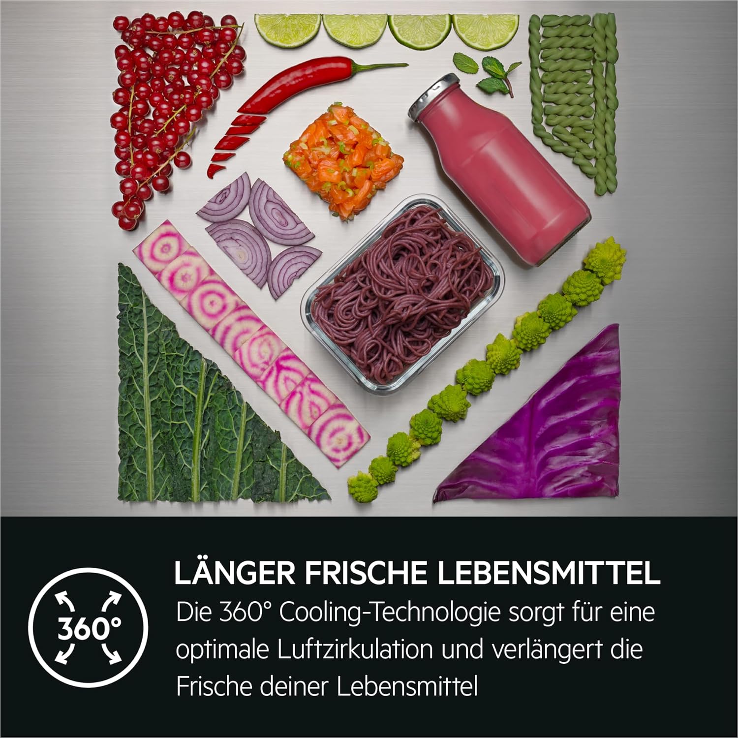 AEG 8000 Cooling 360° / Freistehende Kühl-Gefrierkombination/WiFi-Vernetzung / 1870 mm / 328 L/CustomFlex – flexibles Türablagesystem/NoFrost ORC8M321CX Gebürstetes Edelstahl