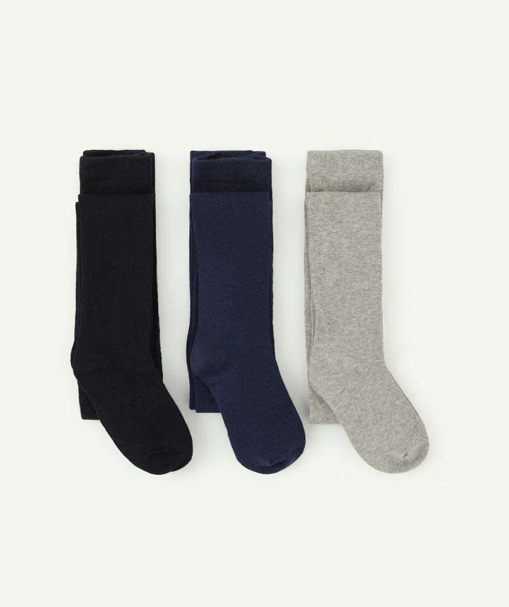 LOT DE 3 COLLANTS UNIS GRIS NOIR ET MARINE EN TRICOT POUR FILLE