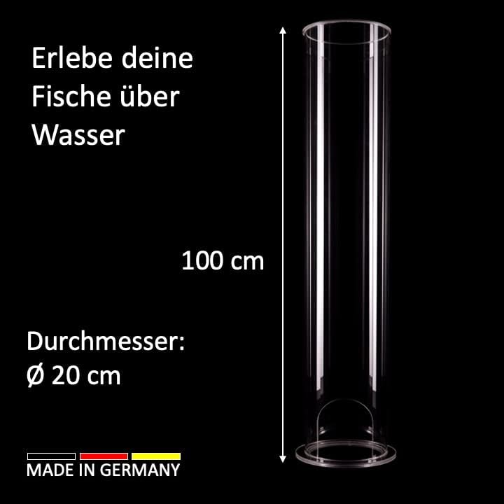 Fischsäule 100 cm x 20 cm Durchmesser | Fischturm hergestellt aus Plexiglas| Fischfahrstuhl für Fische | 3 mm Wandstärke aus transparentem Acrylglas für Goldfische für Ihren Teich