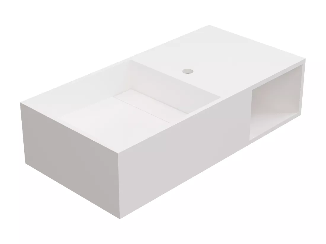 Plan vasque suspendu en solid surface avec niche - Blanc - L80 x l40 x H20 cm - GOYOKO