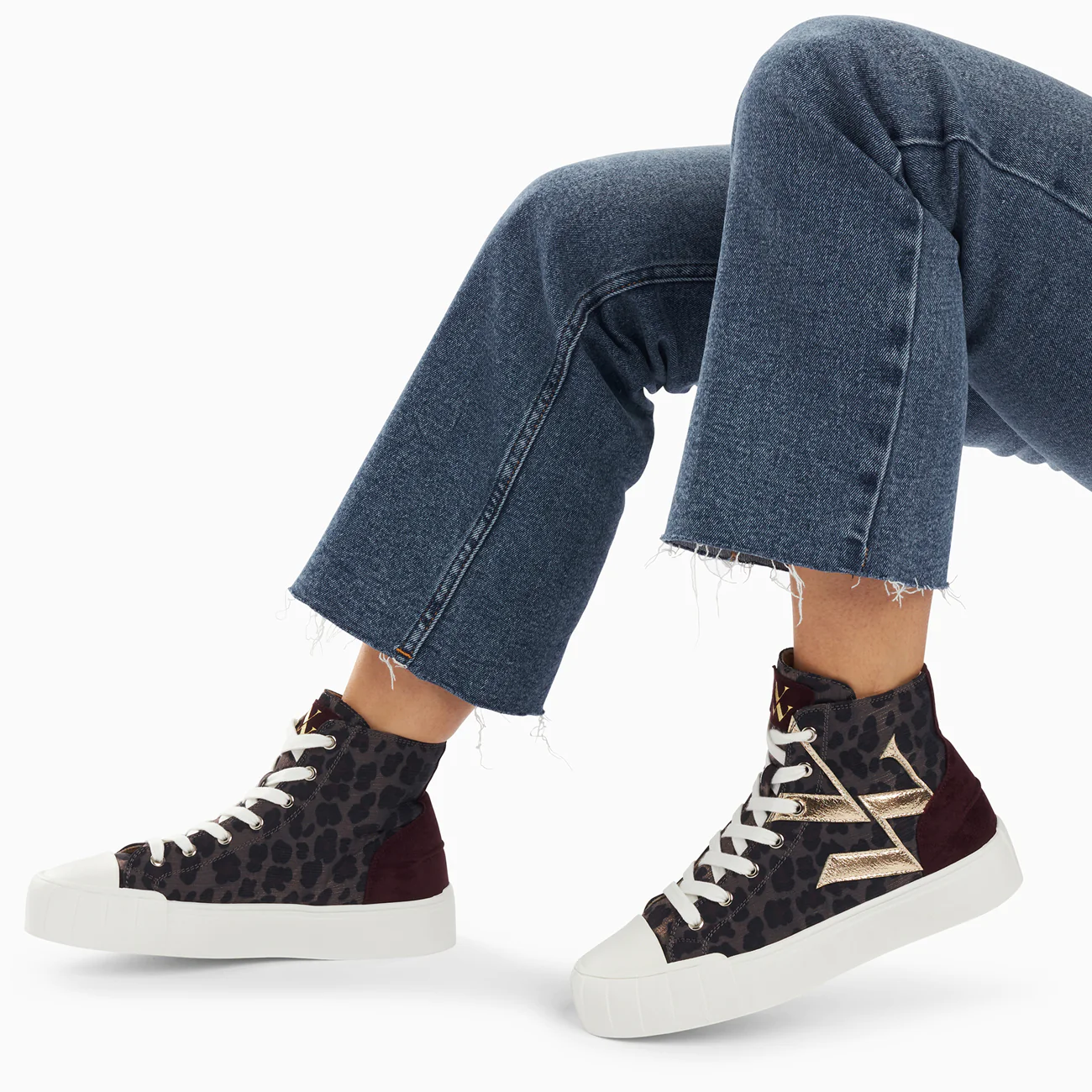 Sneakers-Baskets monogramme Valentina montantes léopard