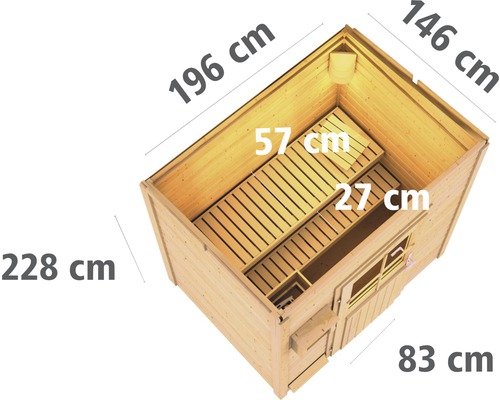 Karibu Opal 1 saunacabine zonder kachel, met houten deur en helder glas, terragrijs/wit