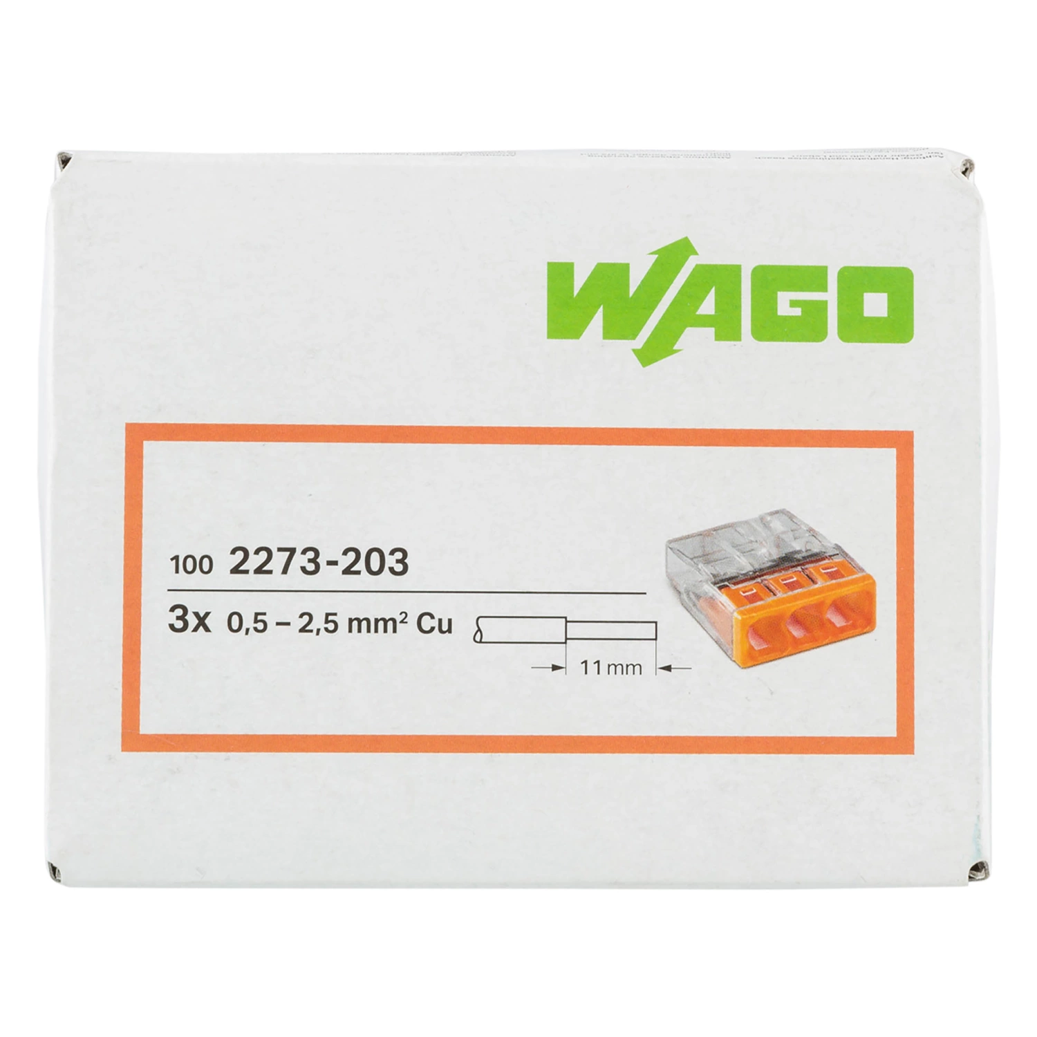 Wago 2273-203 Lasklem 3-polig - 3-gaats - 3 x 0.5 - 2.5 mm² - Transparant-oranje (100st)