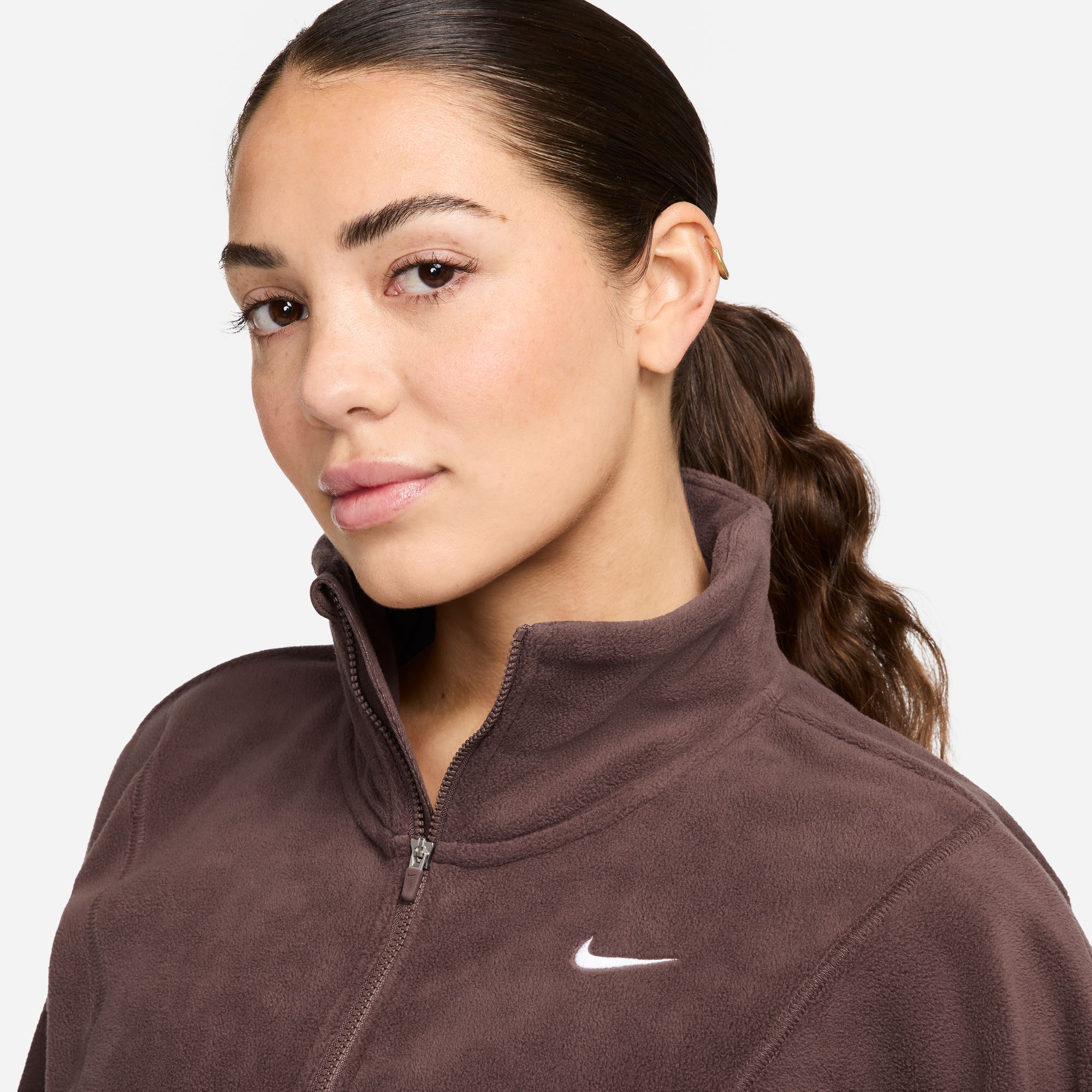 One Oversized 1/2-Zip Fleece Top Dame 218/Red Sepia/White